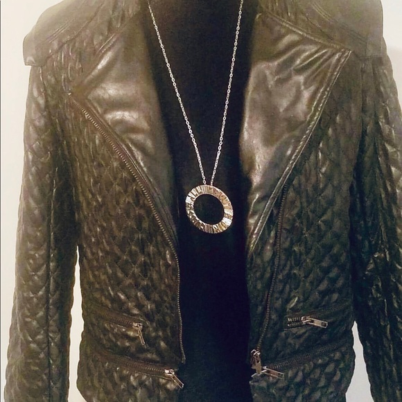 Black Faux Quilted Leather Size M Jacket - Picture 3 of 7